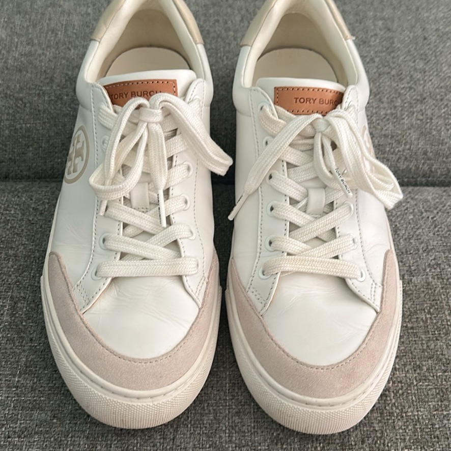 Tory Burch Cream And Tan Lace-Up Sneakers